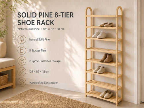 Bamboo Shoe Rack — Natural Pine Wood, Tall Design
