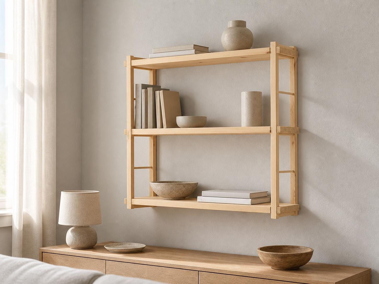 Modern White Wood Wall-Mounted Shelf Unit
