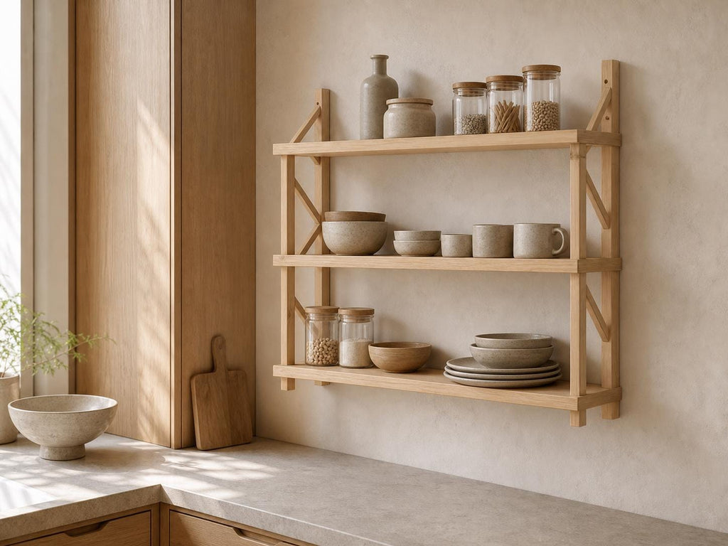 Natural Pine Wood 3-Tier Wall Shelf Unit