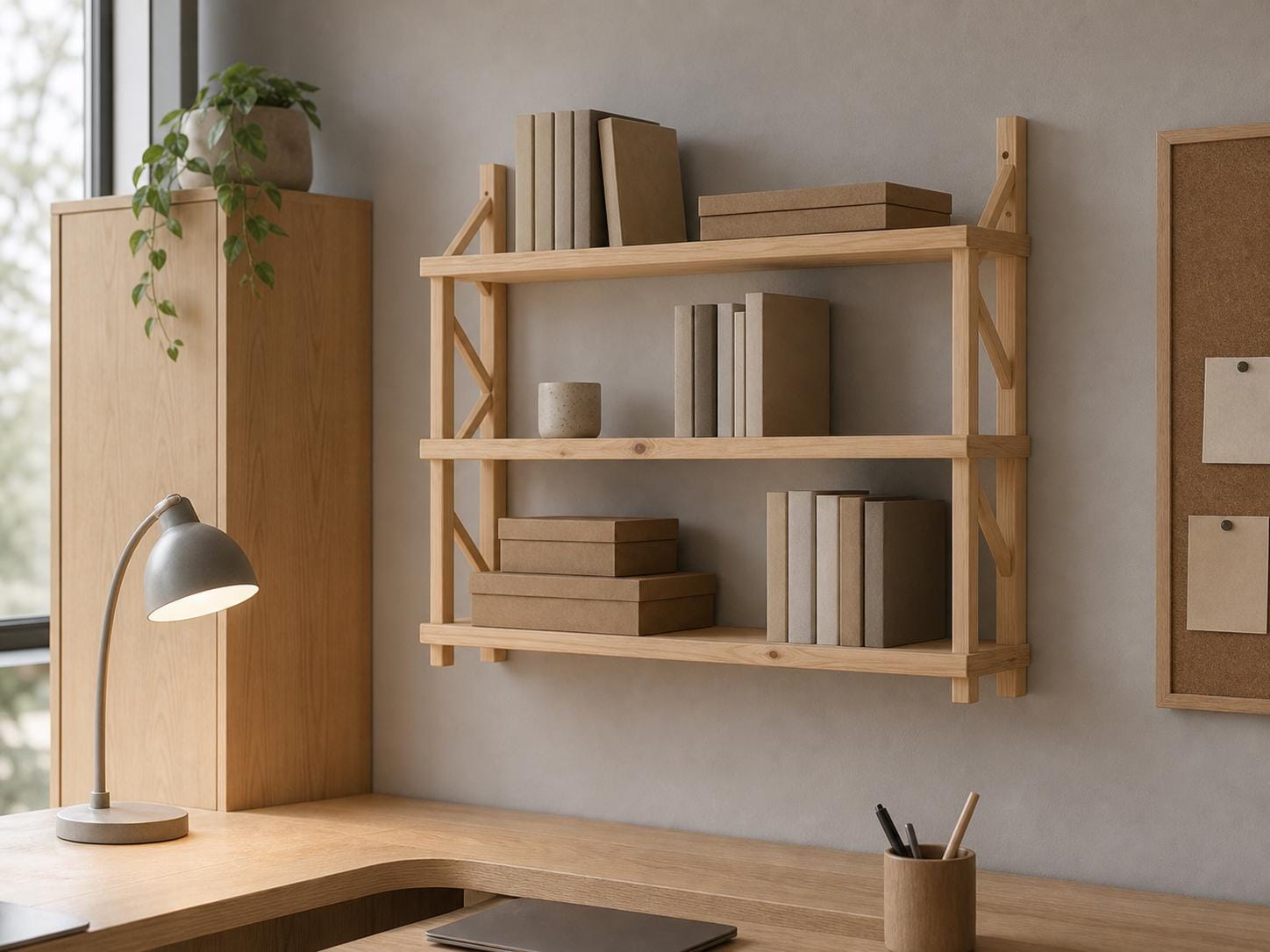 Natural Pine Wood 3-Tier Wall Shelf Unit