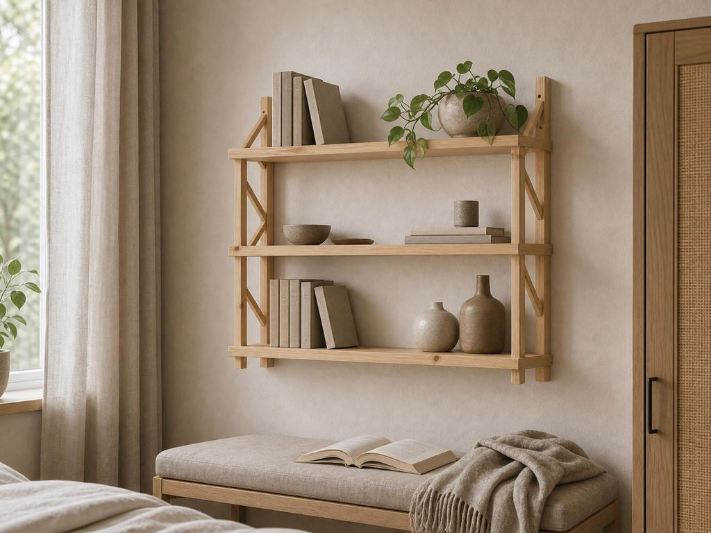 Natural Pine Wood 3-Tier Wall Shelf Unit