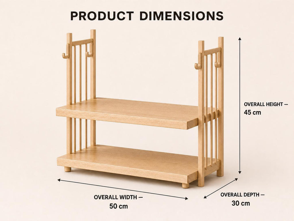 Wooden Coffee Maker Stand with Mug Hooks