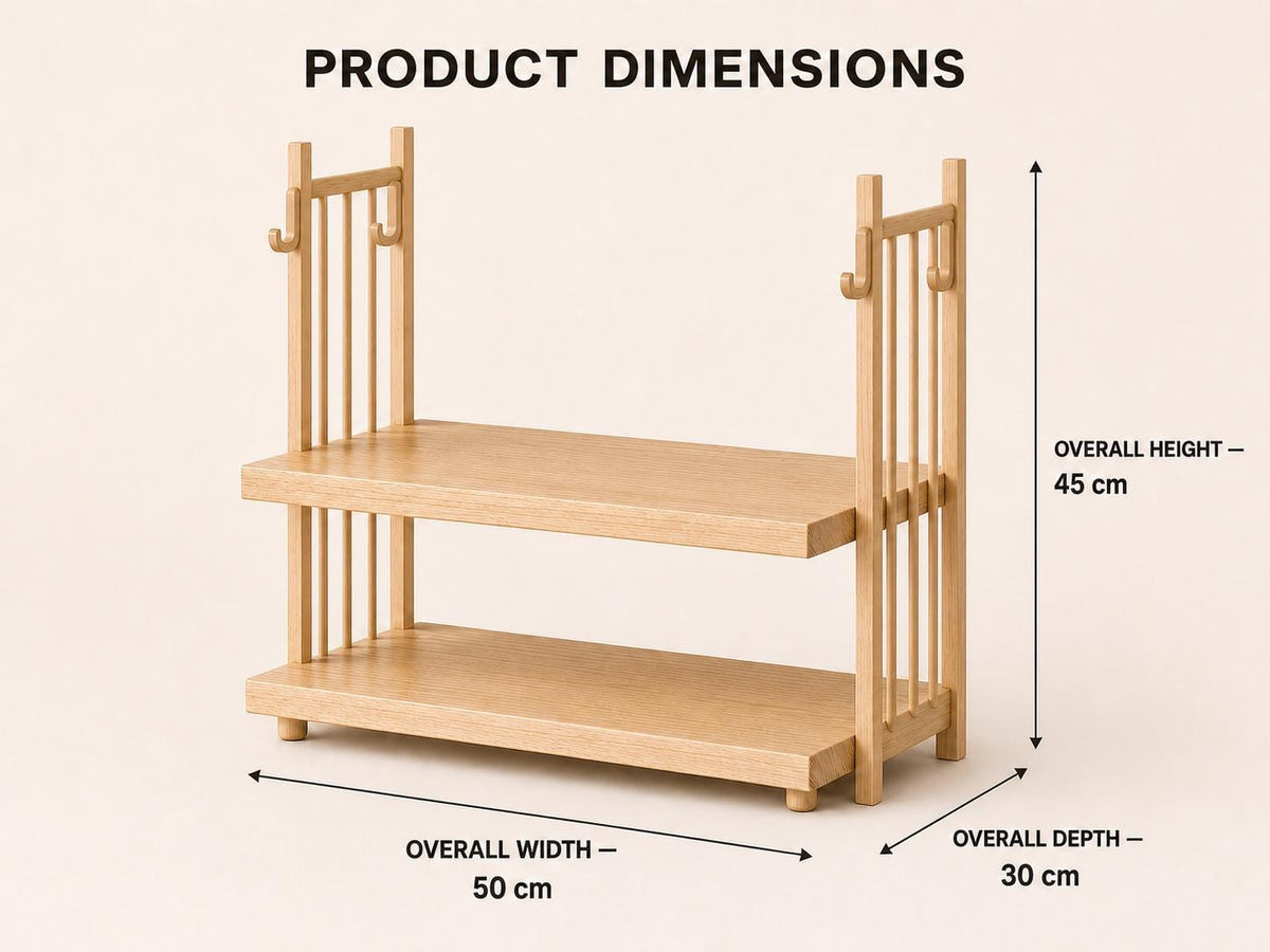 Wooden Coffee Maker Stand with Mug Hooks