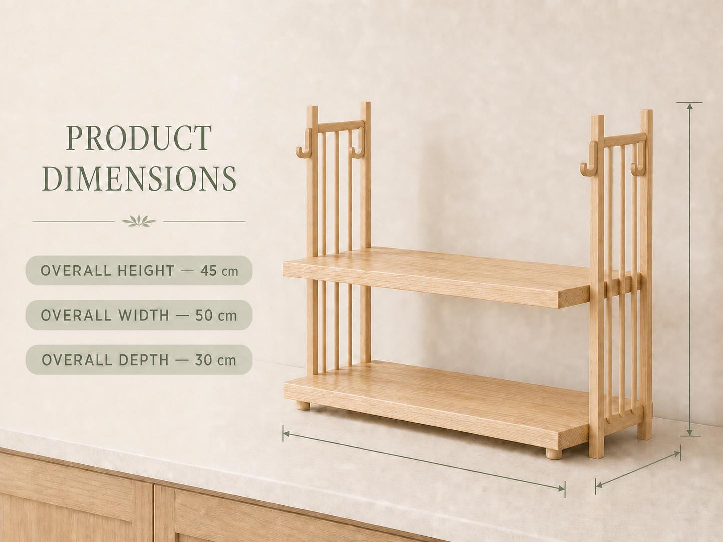 Wooden Coffee Maker Stand with Mug Hooks