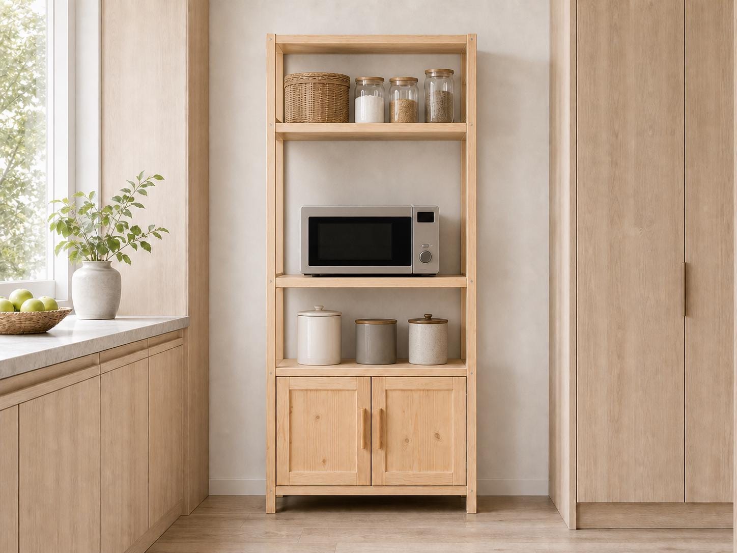 Wooden Kitchen Shelf Organizer with Natural Pine Finish