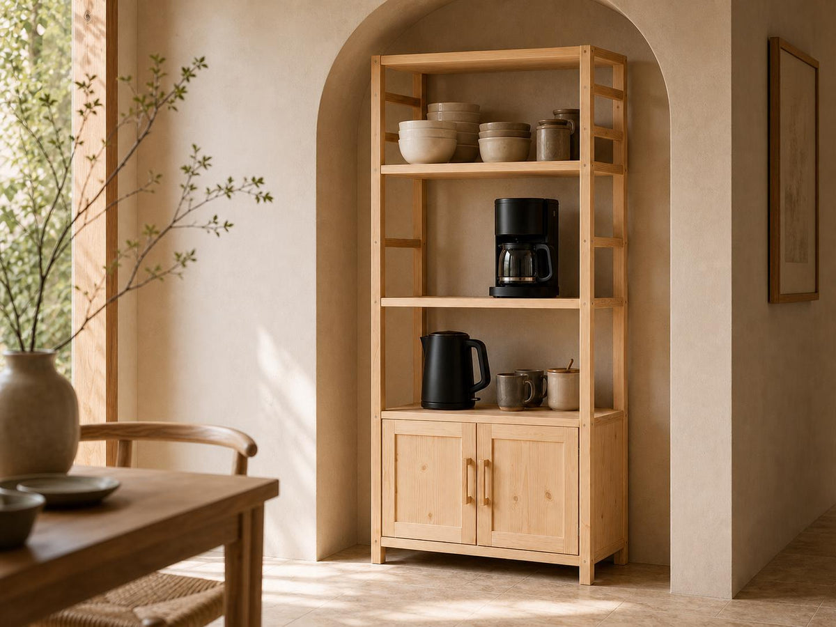 Wooden Kitchen Shelf Organizer with Natural Pine Finish