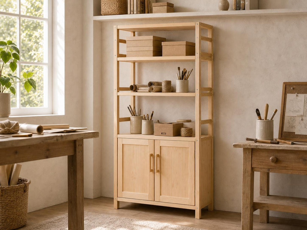 Wooden Kitchen Shelf Organizer with Natural Pine Finish
