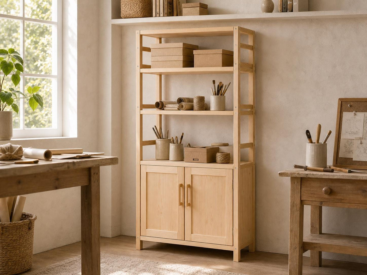 Wooden Kitchen Shelf Organizer with Natural Pine Finish