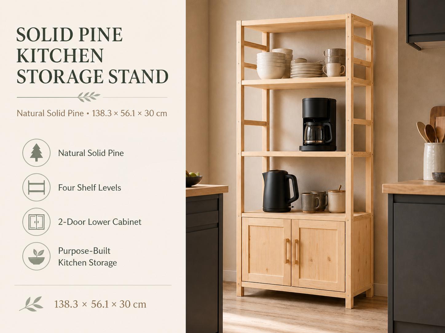 Wooden Kitchen Shelf Organizer with Natural Pine Finish