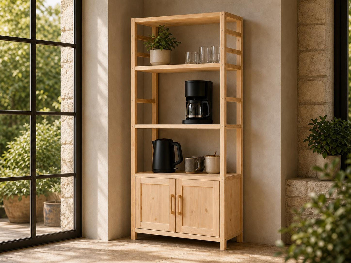 Wooden Kitchen Shelf Organizer with Natural Pine Finish