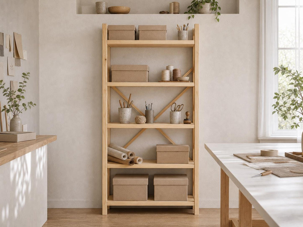 Natural Pine Wood Kitchen Shelving Unit with Open Design