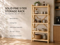Natural Pine Wood Kitchen Shelving Unit with Open Design