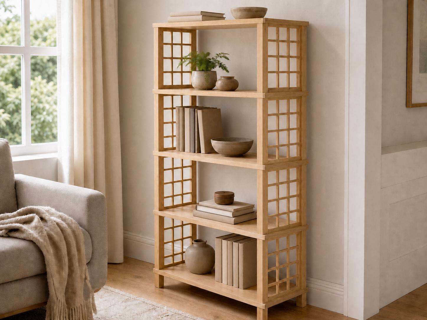 Solid Pine 5-Shelf Bookcase | Natural Open Design Storage Shelves