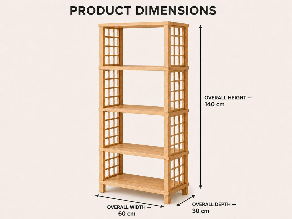 Solid Pine 5-Shelf Bookcase | Natural Open Design Storage Shelves