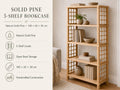 Solid Pine 5-Shelf Bookcase | Natural Open Design Storage Shelves