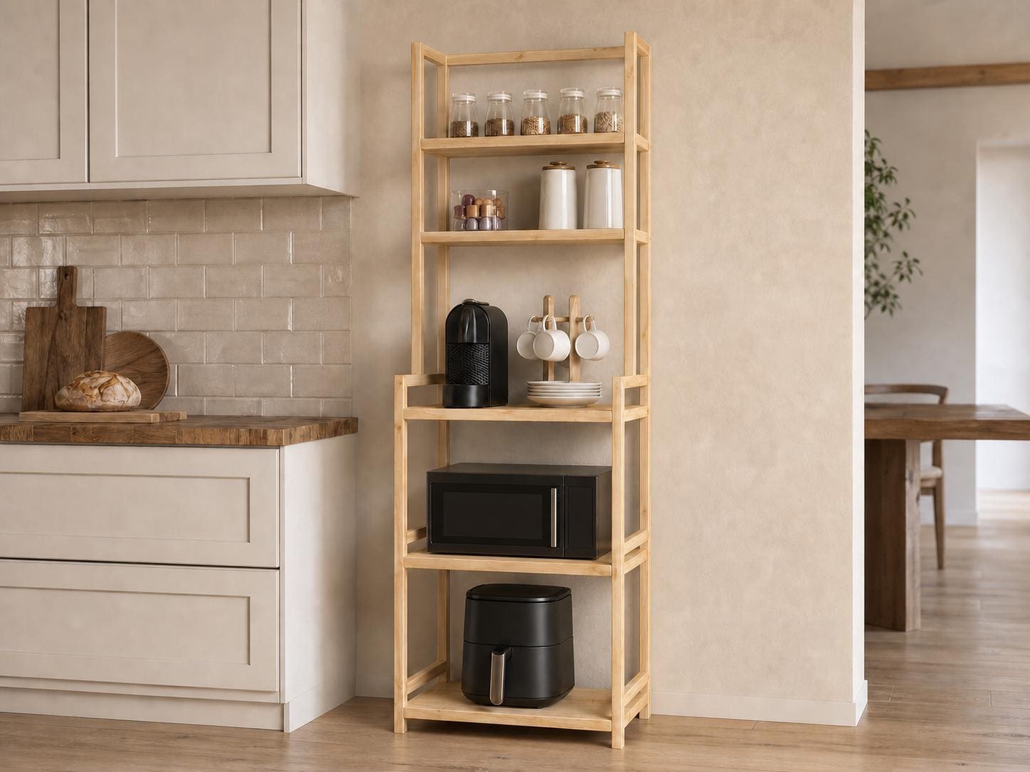 Solid Pine Kitchen Appliance Tower | 3-Tier Rustic Storage Shelf