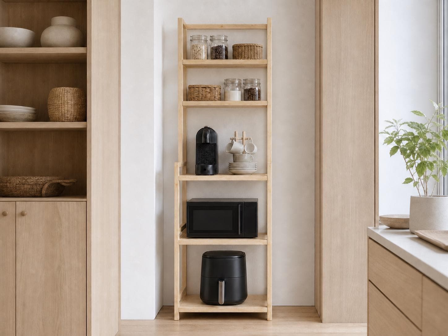 Solid Pine Kitchen Appliance Tower | 3-Tier Rustic Storage Shelf