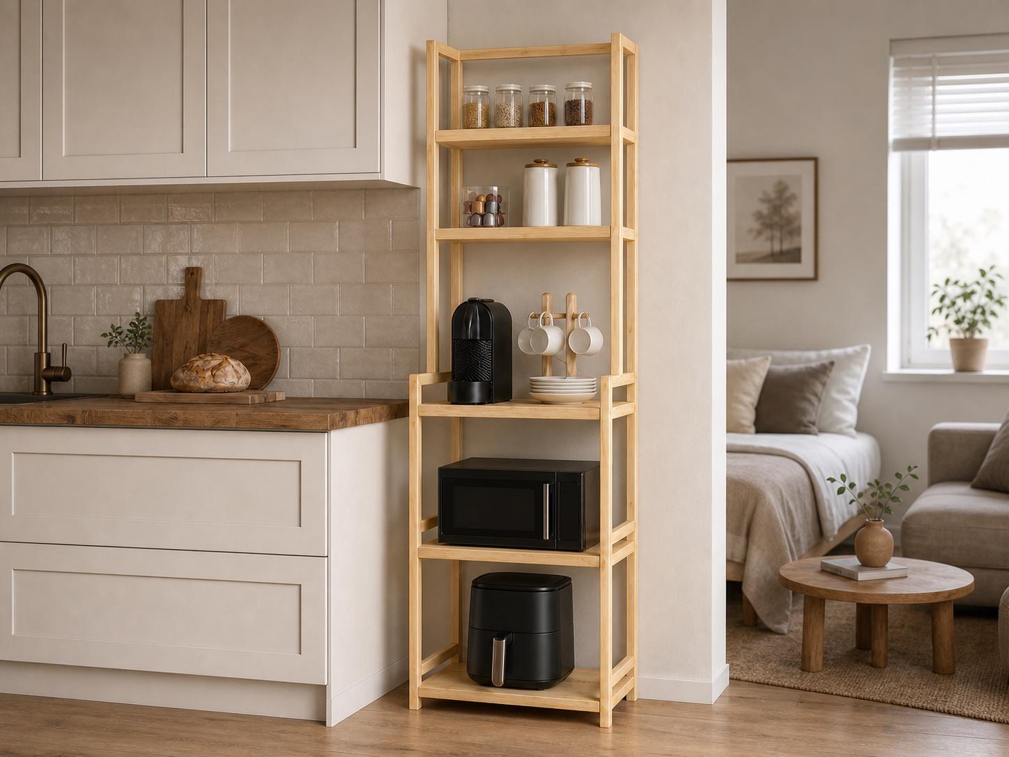 Solid Pine Kitchen Appliance Tower | 3-Tier Rustic Storage Shelf