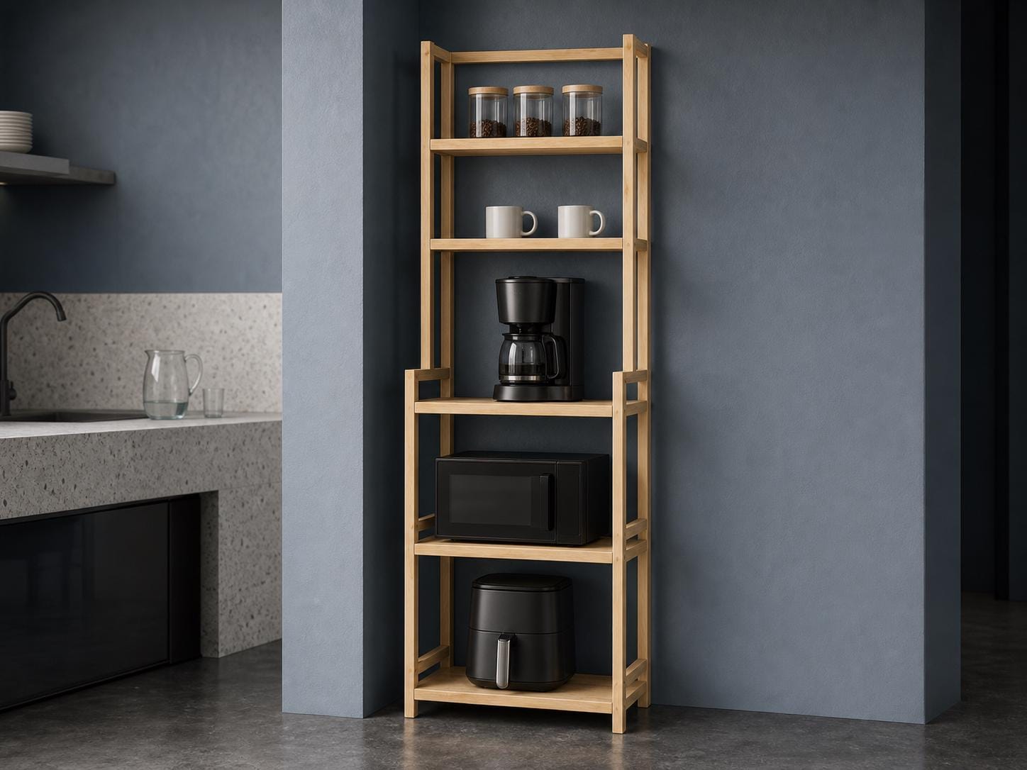 Solid Pine Kitchen Appliance Tower | 3-Tier Rustic Storage Shelf