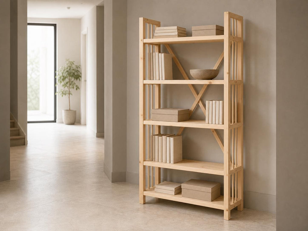 Solid Pine Open Bookcase, Natural Wood, Minimalist Modern Furniture