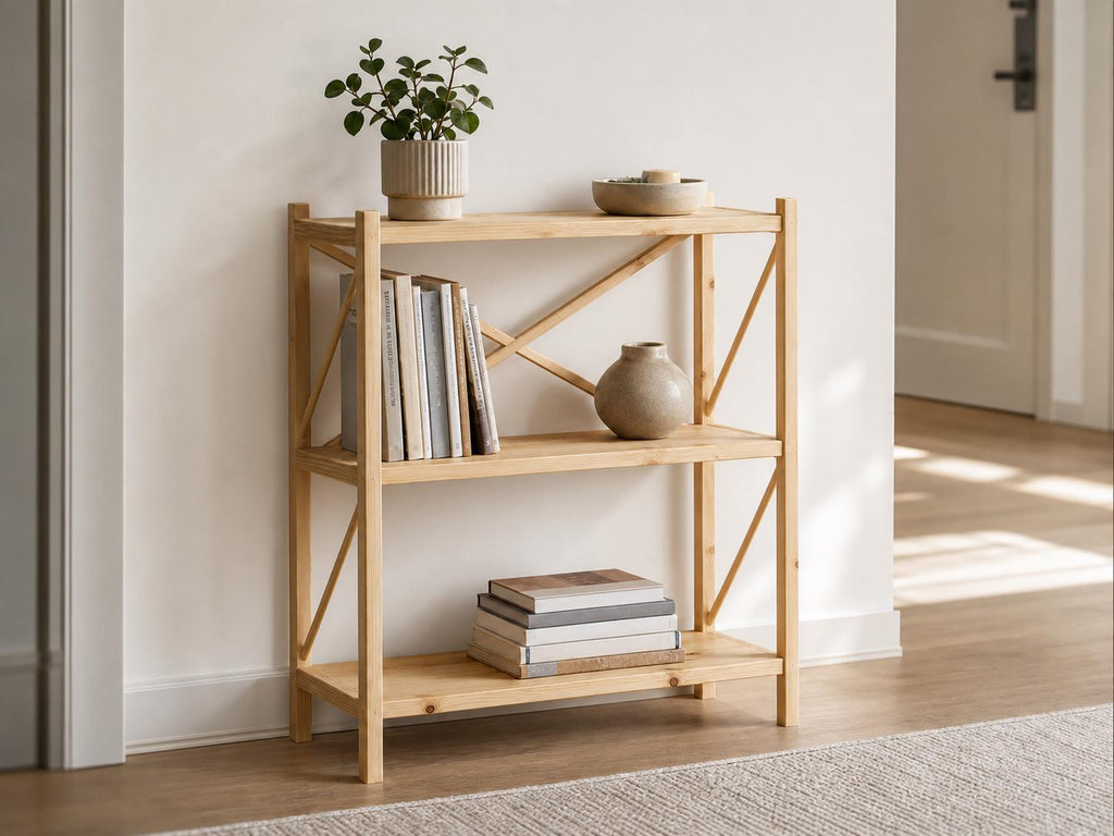 Solid Pine 3-Shelf Bookcase | Natural Wood Open Storage Furniture