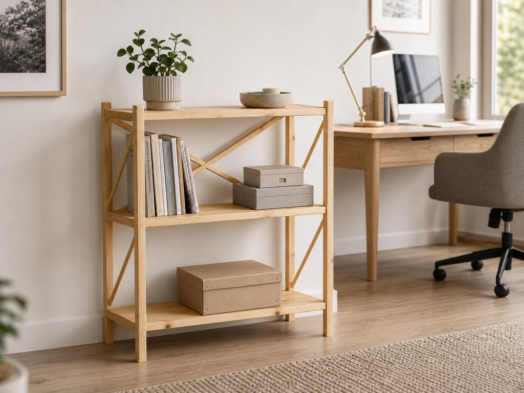 Solid Pine 3-Shelf Bookcase | Natural Wood Open Storage Furniture