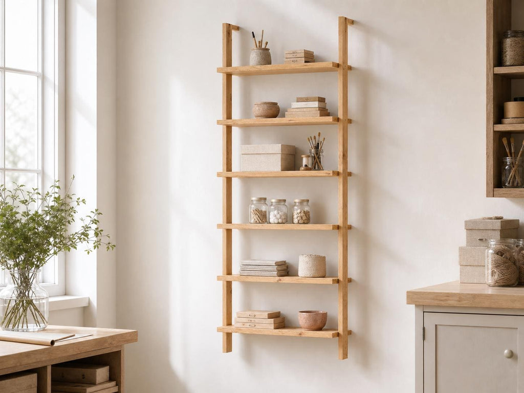 Solid Pine 6-Shelf Wall Bookcase | Natural Minimalist Open Storage