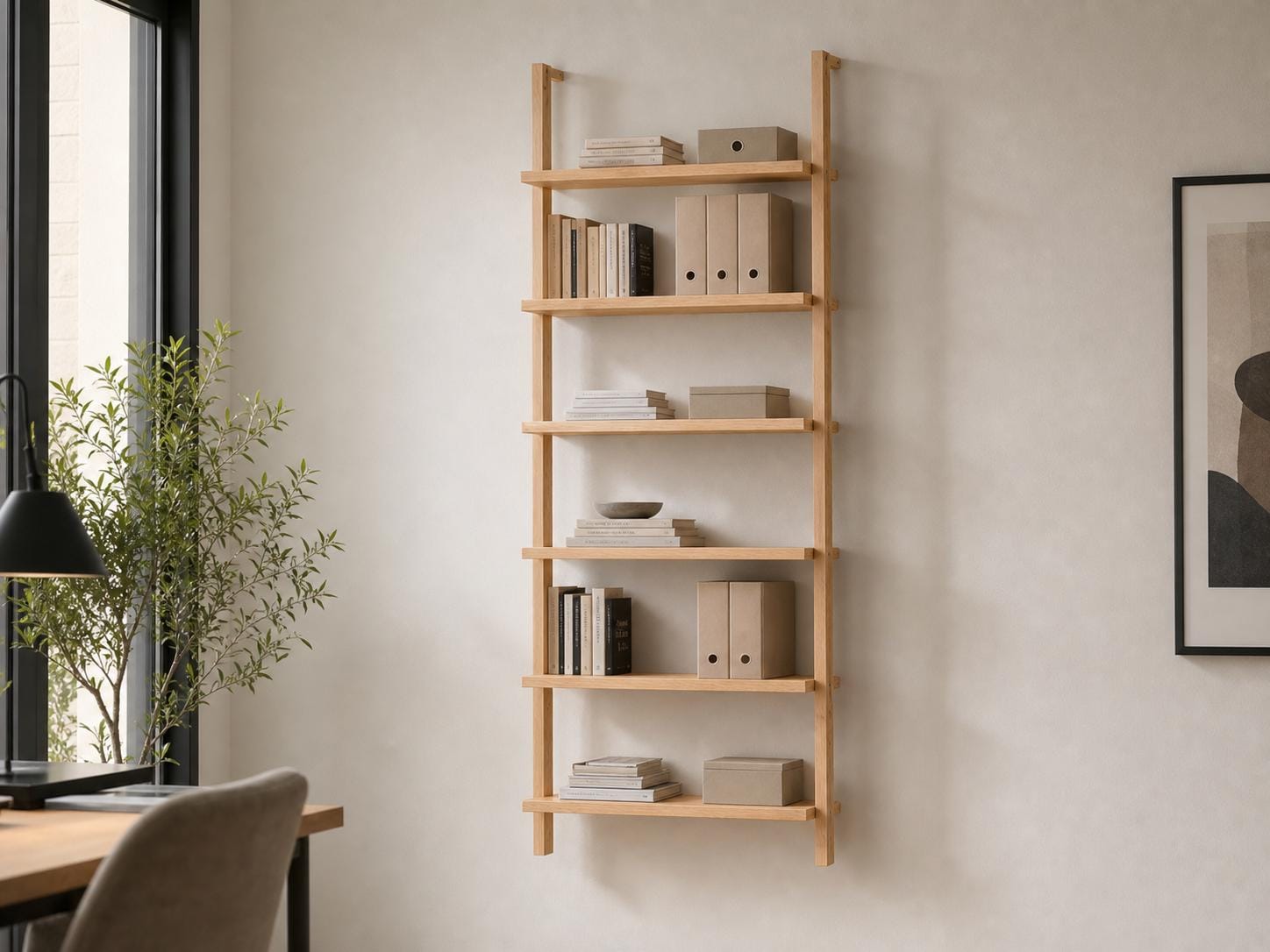 Solid Pine 6-Shelf Wall Bookcase | Natural Minimalist Open Storage
