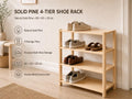 Natural Pine Wood 4-Tier Shoe Rack | Rustic Minimalist Entryway Organizer
