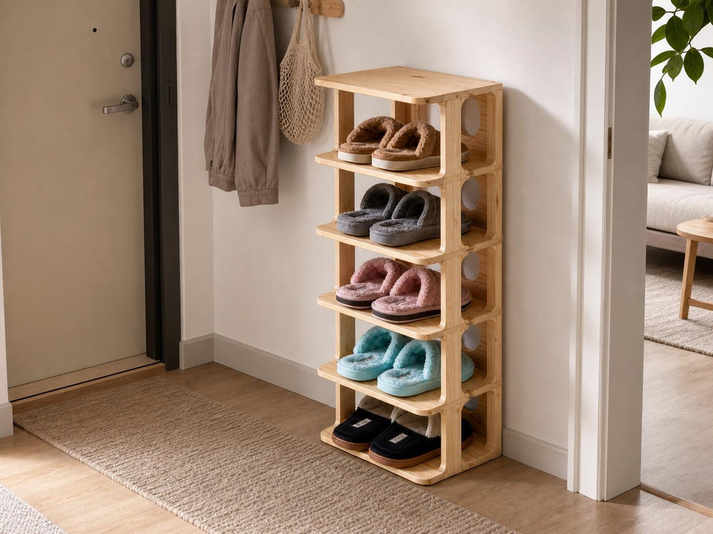 Solid Pine 5-Tier Shoe Rack | Natural Space-Saving Entryway Organizer