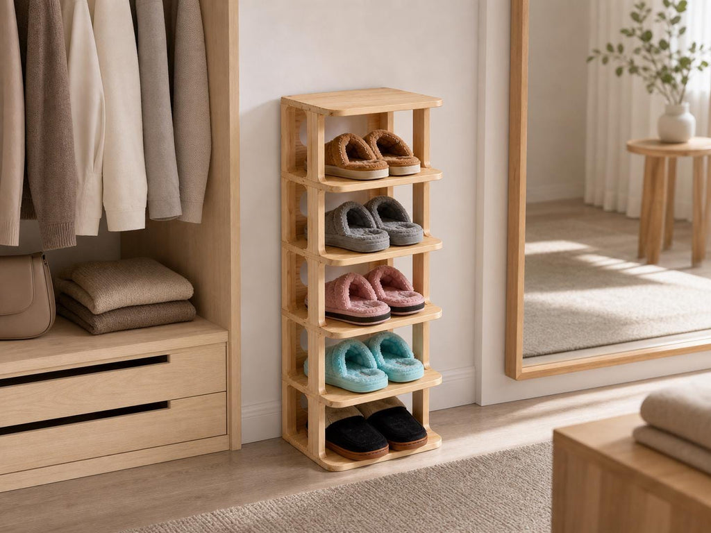 Solid Pine 5-Tier Shoe Rack | Natural Space-Saving Entryway Organizer
