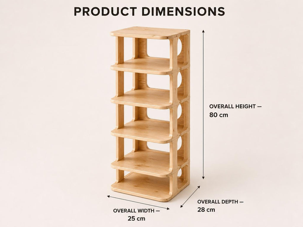 Solid Pine 5-Tier Shoe Rack | Natural Space-Saving Entryway Organizer