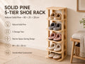Solid Pine 5-Tier Shoe Rack | Natural Space-Saving Entryway Organizer