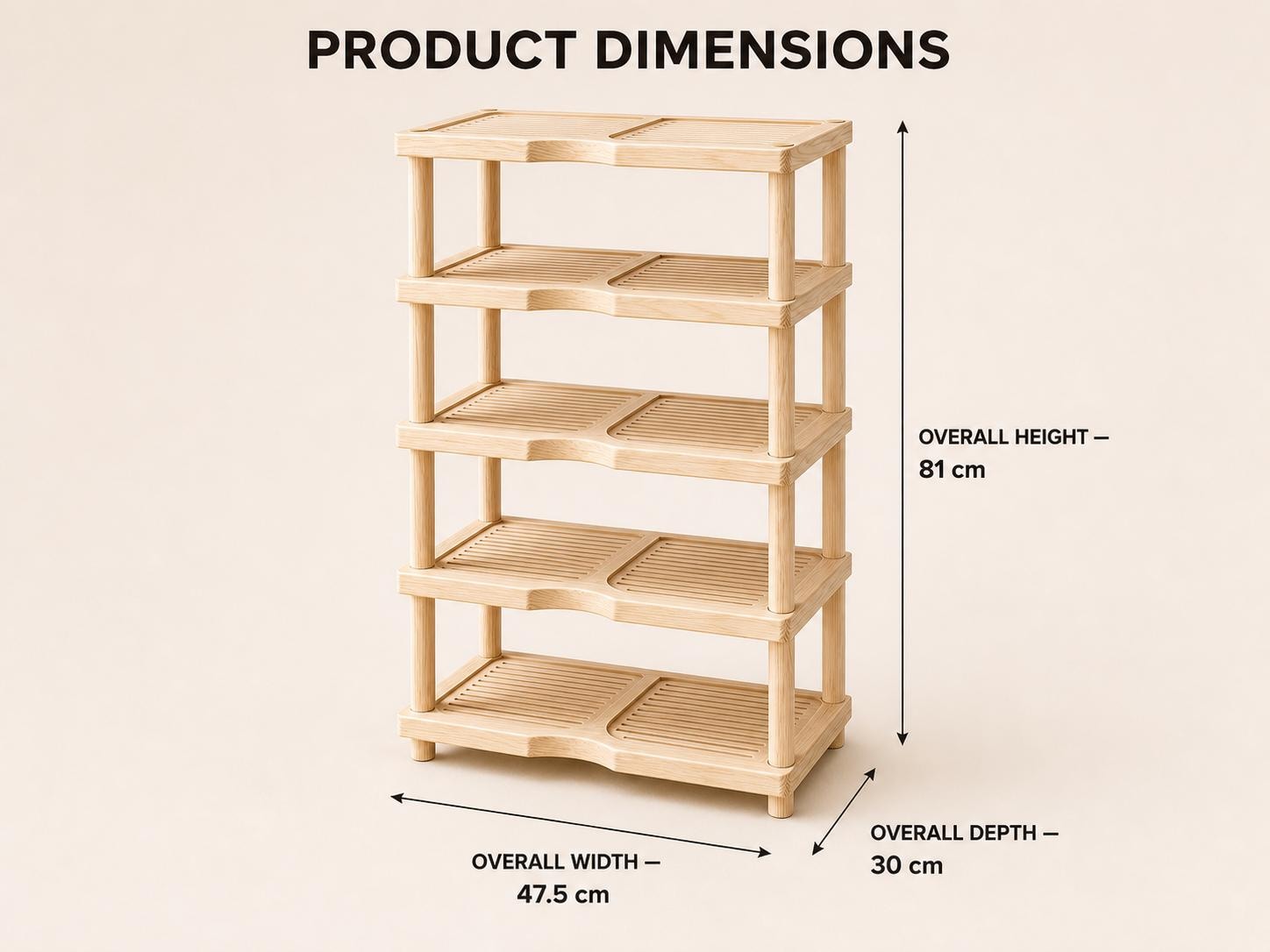 Natural Pine Wood Shoe Rack | 5-Tier Rustic Entryway Organizer, Minimalist Storage