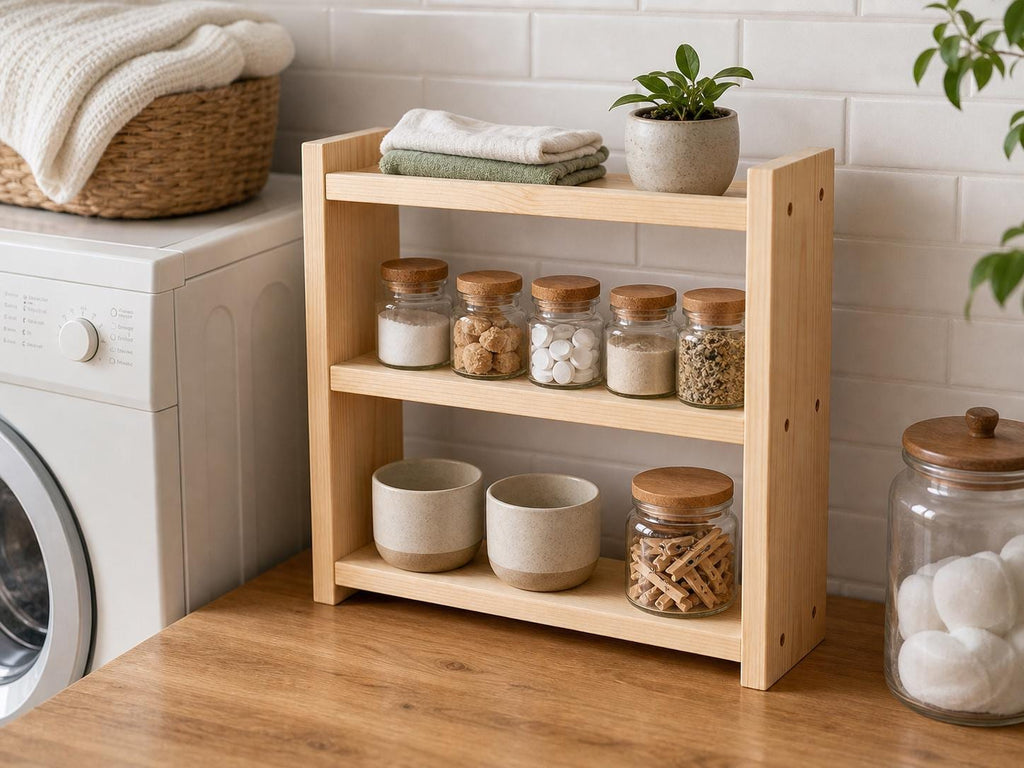 Solid Pine 3-Tier Spice Rack, Rustic Countertop Organizer (40 x 43.5 x 12 cm)