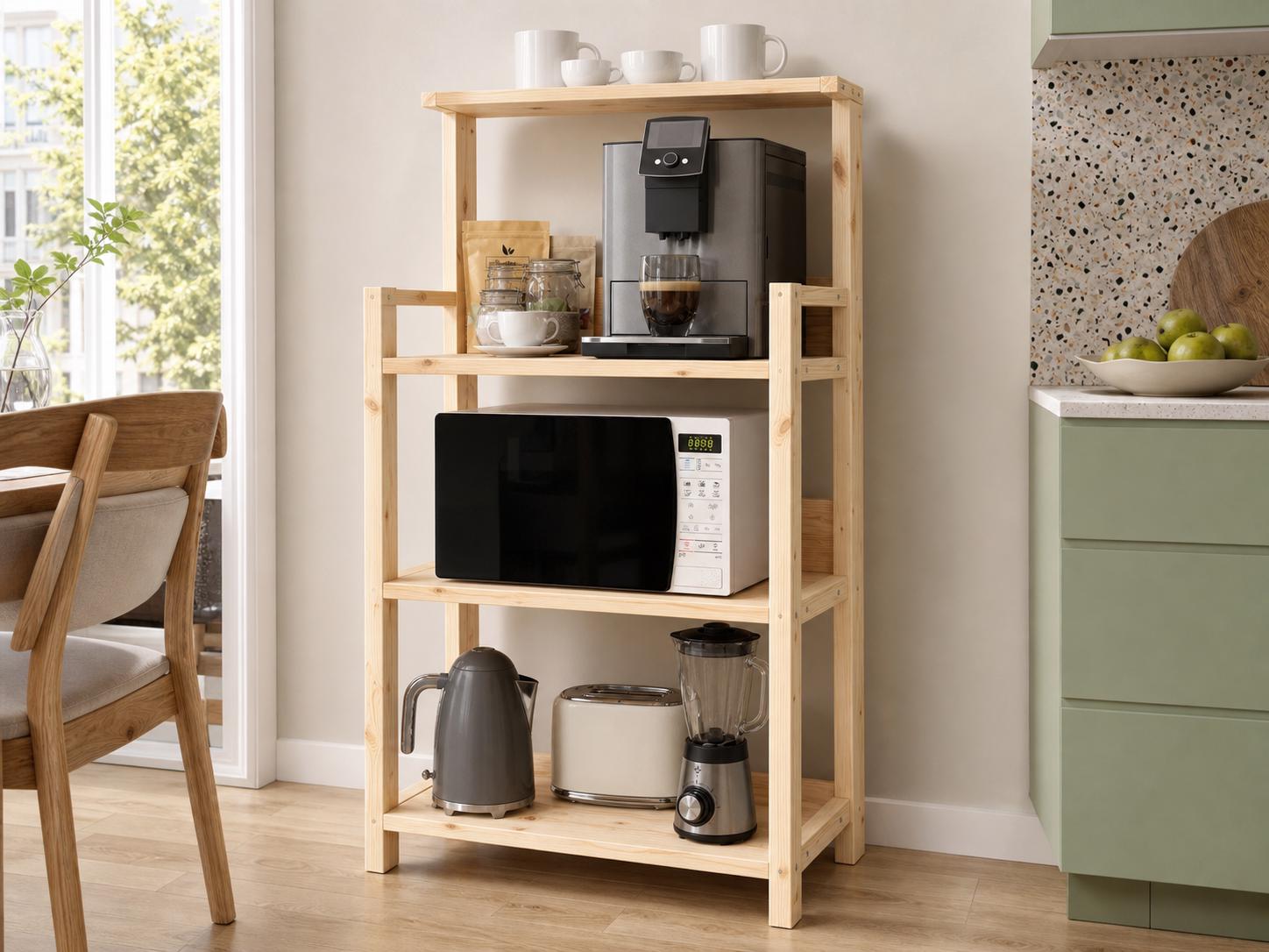 Solid Pine Coffee Station | Three-Tier Rustic Kitchen Shelf Organizer