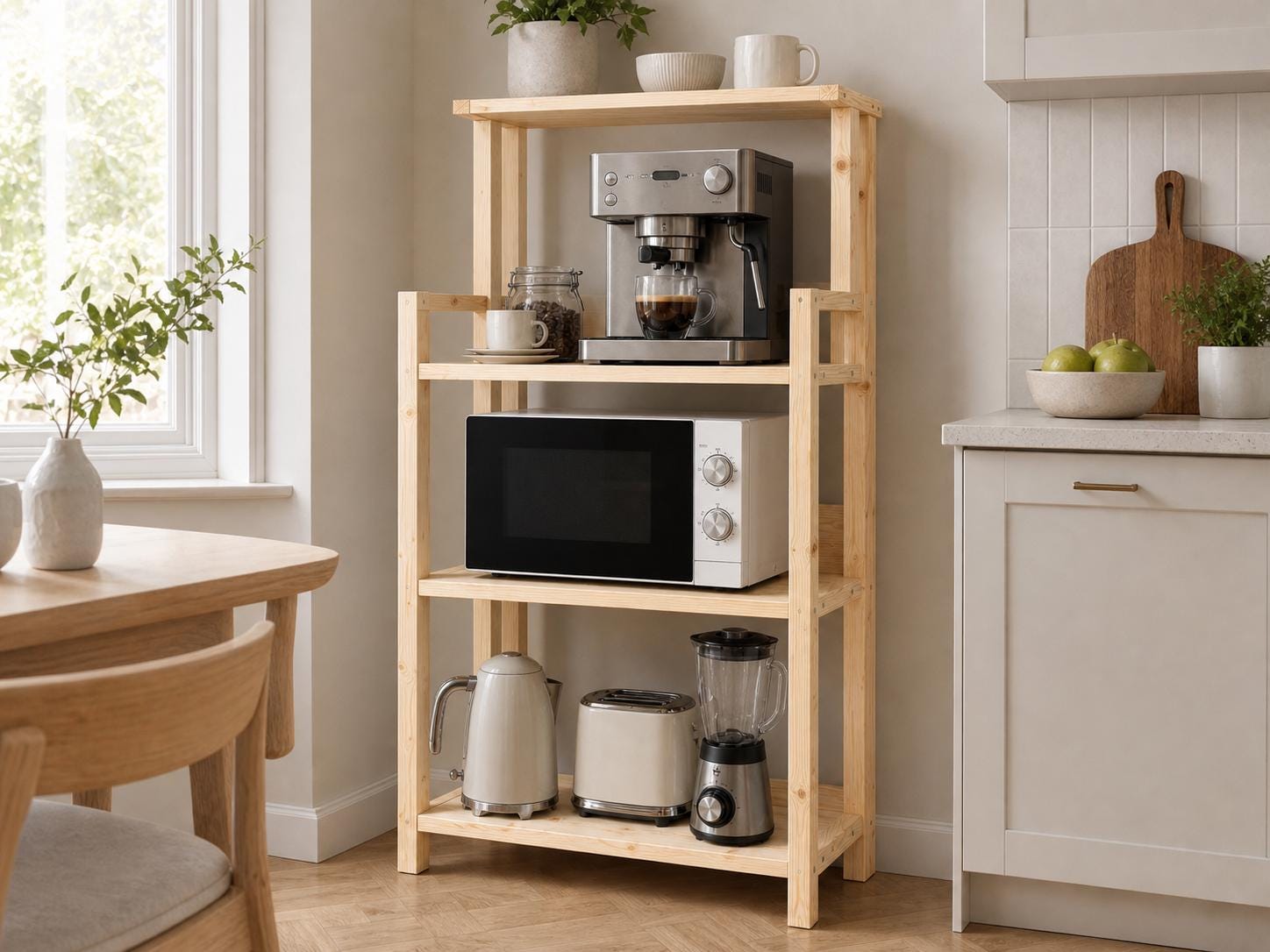 Solid Pine Coffee Station | Three-Tier Rustic Kitchen Shelf Organizer