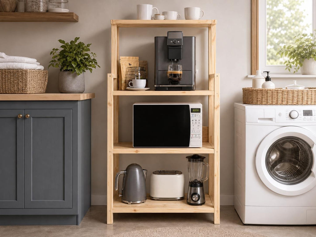 Solid Pine Coffee Station | Three-Tier Rustic Kitchen Shelf Organizer
