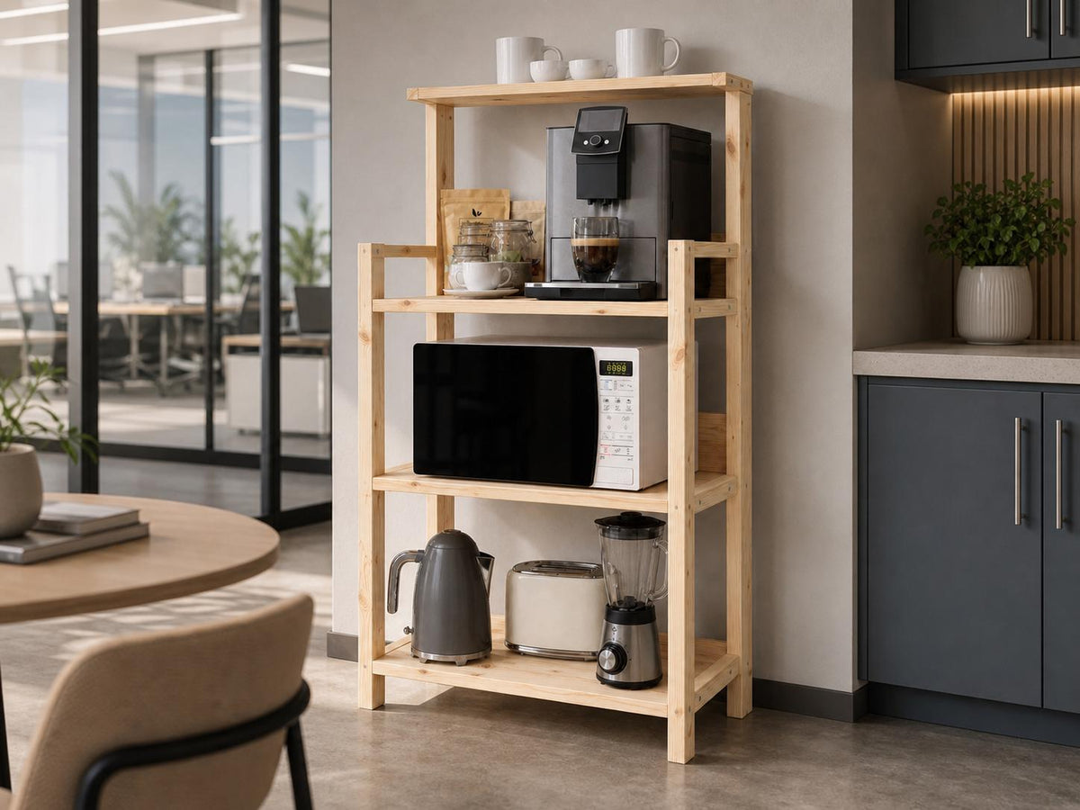Solid Pine Coffee Station | Three-Tier Rustic Kitchen Shelf Organizer