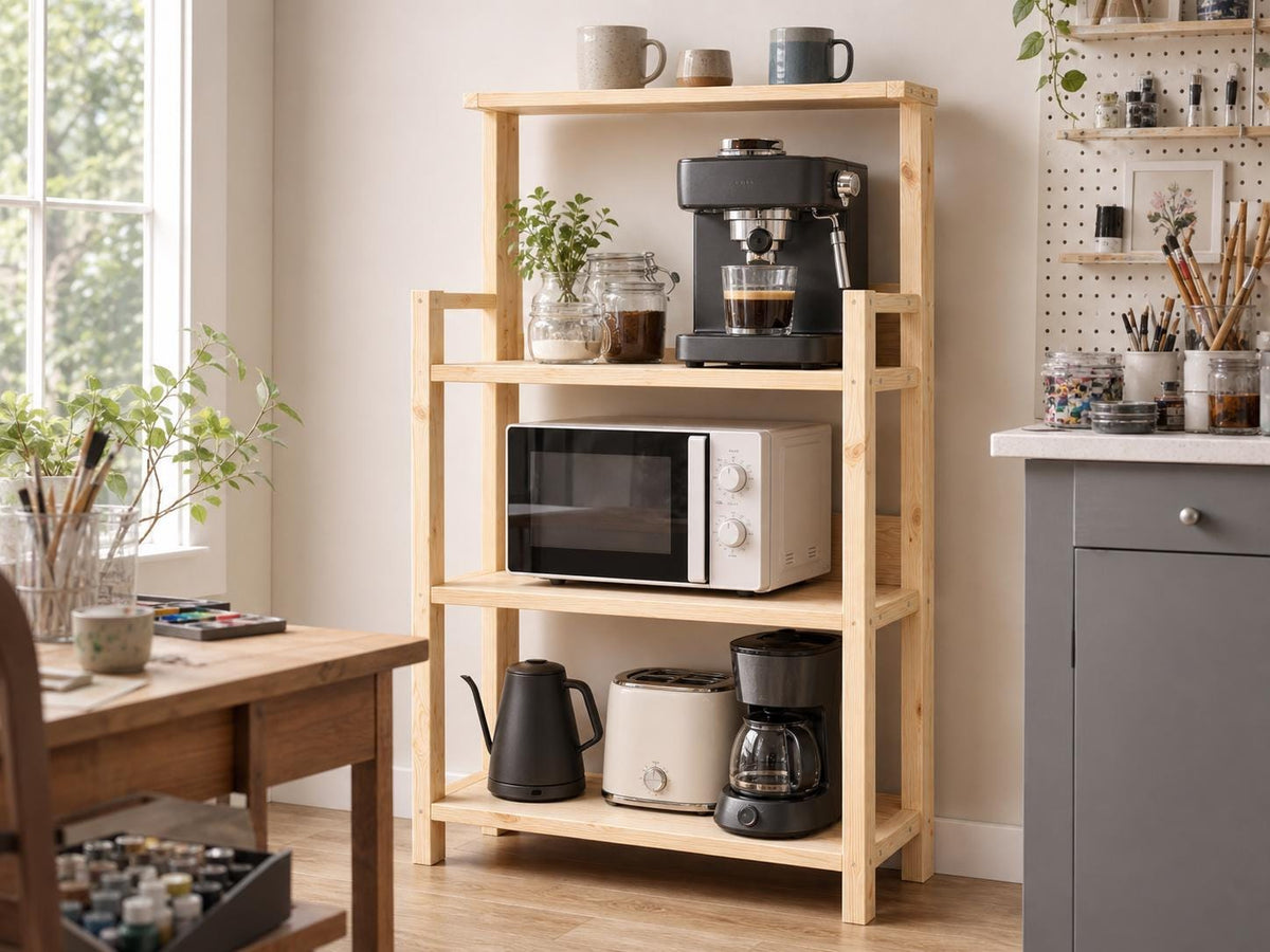 Solid Pine Coffee Station | Three-Tier Rustic Kitchen Shelf Organizer