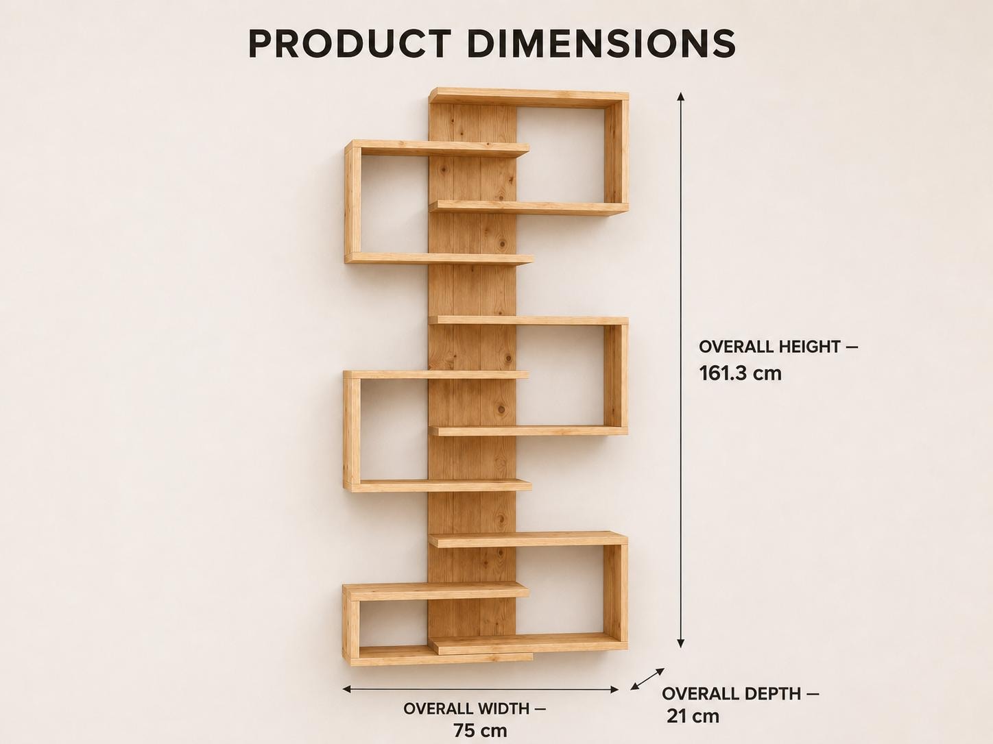 Natural Solid Pine 6-Shelf Corner Bookshelf | Asymmetric Wall-Mounted Design, Rustic Modern Furniture