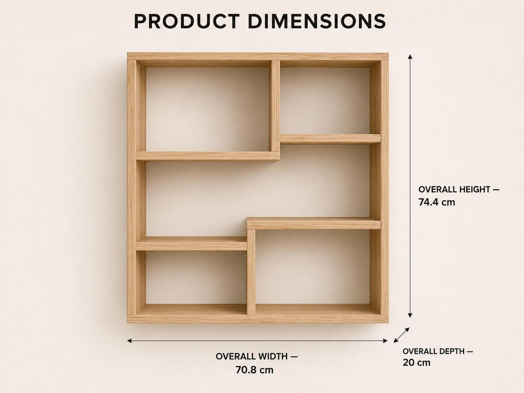Solid Pine 5-Compartment Wall Shelf - Natural Wood Design