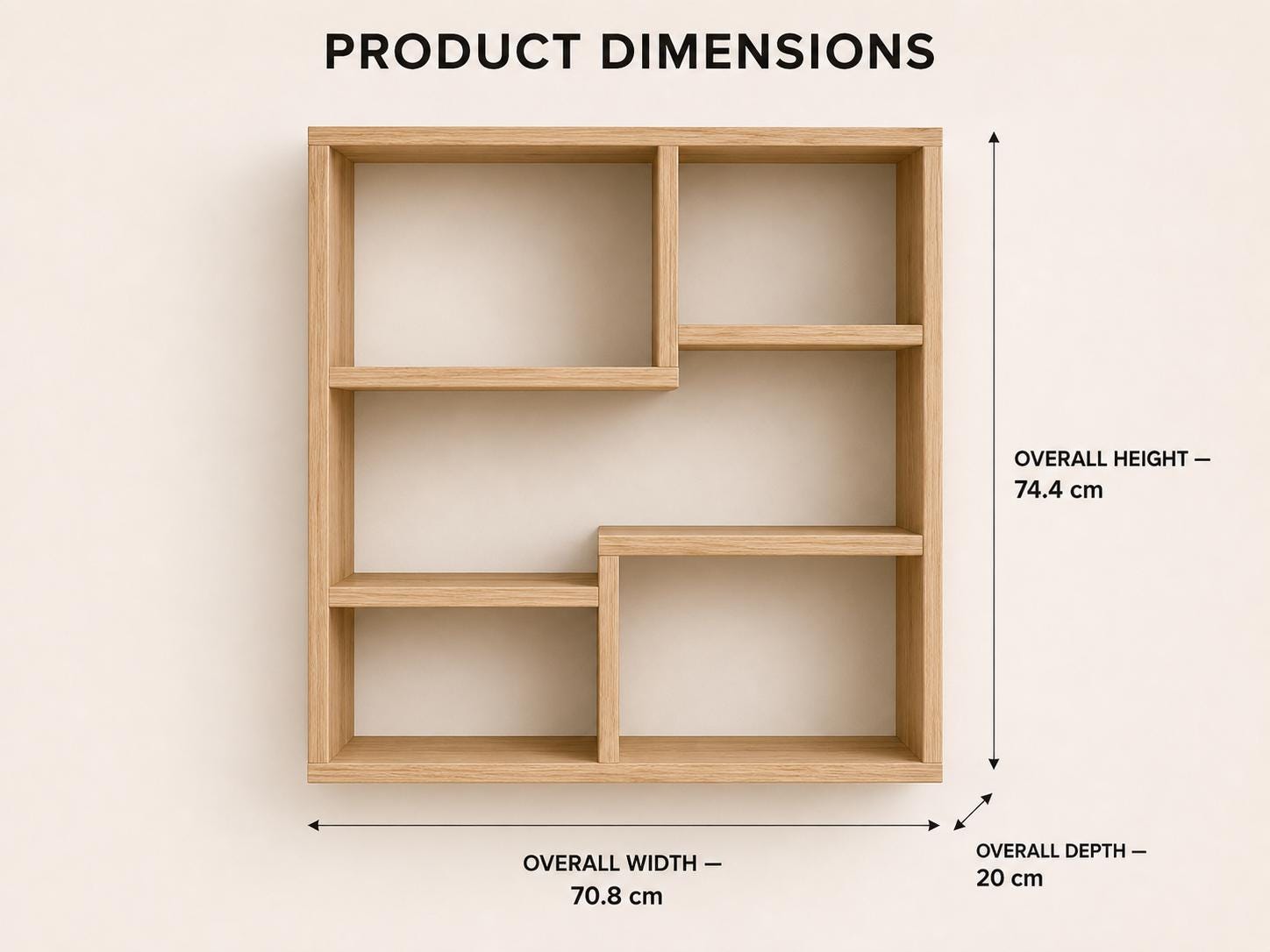 Solid Pine 5-Compartment Wall Shelf - Natural Wood Design