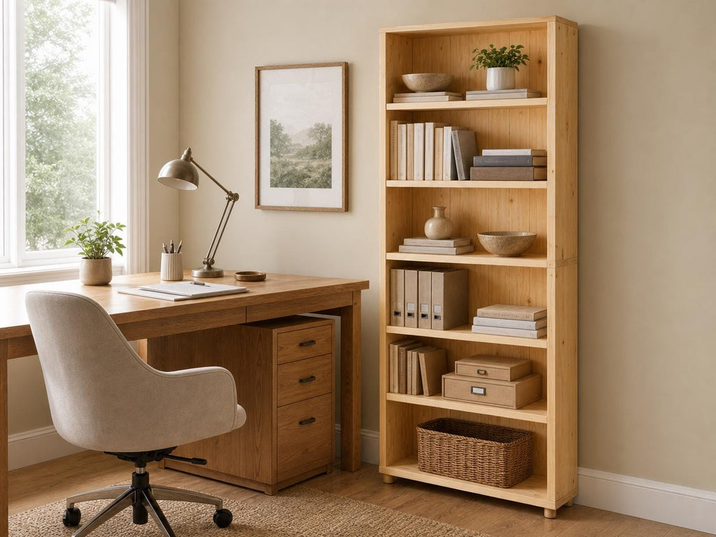 Solid Pine 6-Shelf Bookcase with Natural Finish