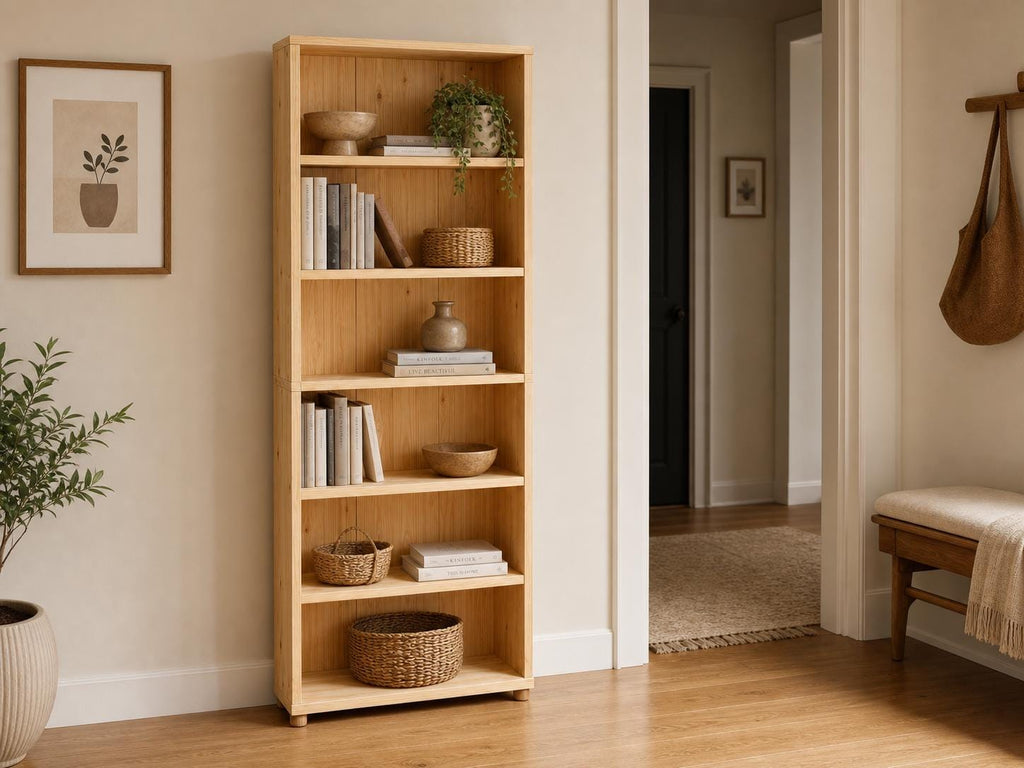 Solid Pine 6-Shelf Bookcase with Natural Finish