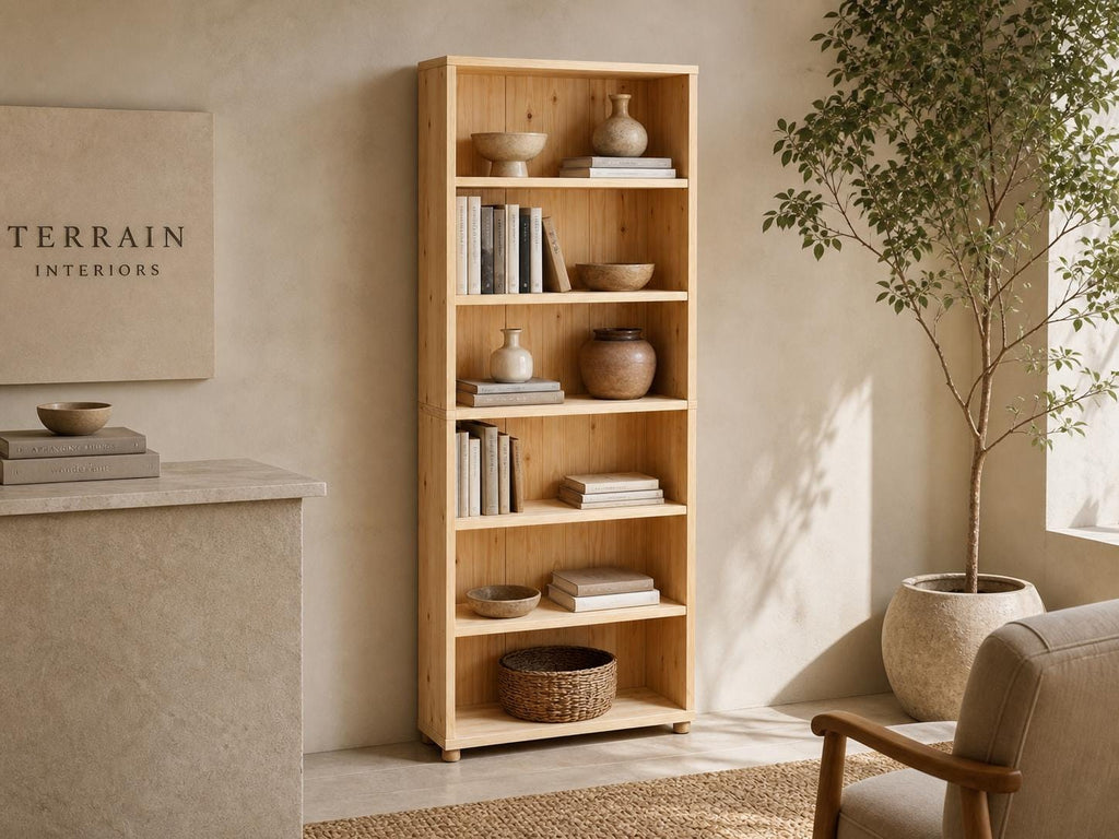 Solid Pine 6-Shelf Bookcase with Natural Finish