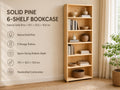 Solid Pine 6-Shelf Bookcase with Natural Finish