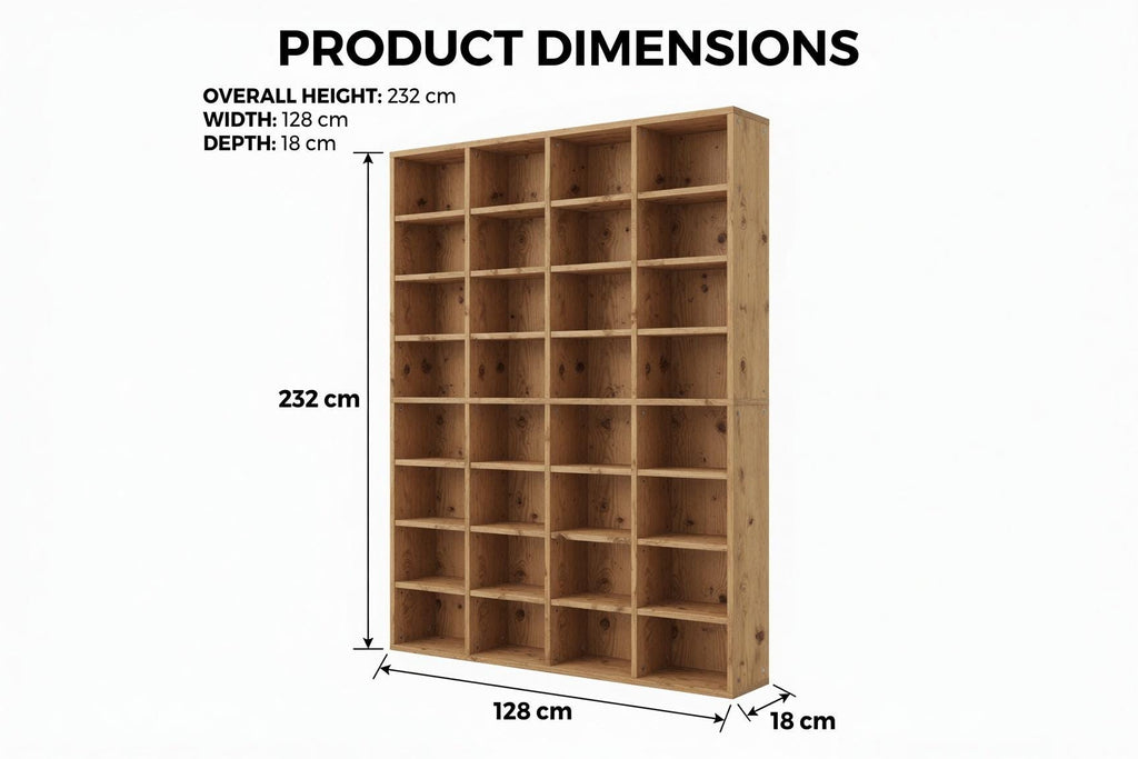 Wooden Bookshelf with Multiple Shelves — Natural pine 8x4