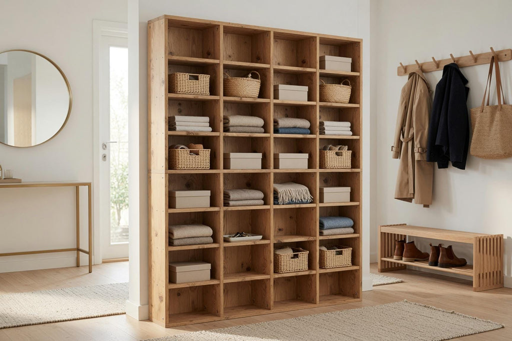 Wooden Bookshelf with Multiple Shelves — Natural pine 8x4