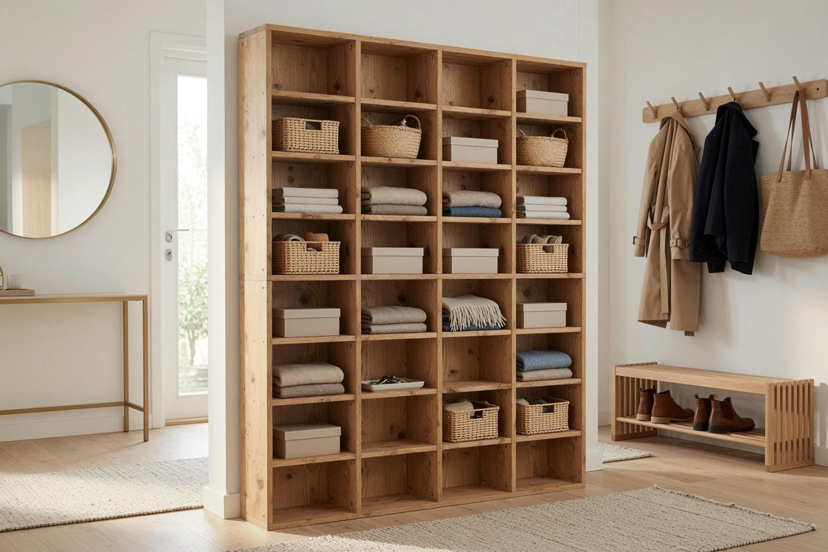Wooden Bookshelf with Multiple Shelves — Natural pine 8x4
